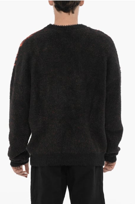 Jersey de cuello redondo de nailon con bordado en contraste en negro y rojo - Image 2
