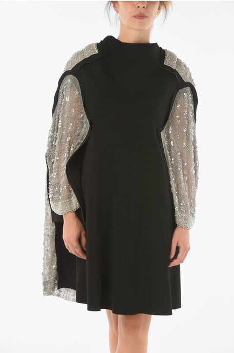 Vestido midi con espalda y mangas con lentejuelas y cuentas en negro - Image 4