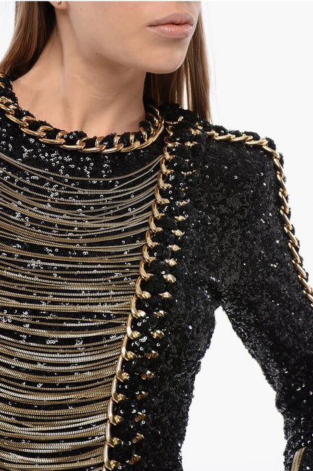 Vestido de lentejuelas con cadenas en negro - Image 3
