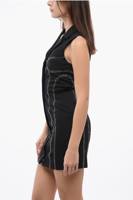 Vestido blazer sin mangas con pedrería en negro - Image 3