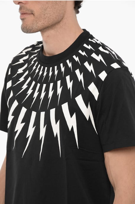 Camiseta ajustada FAIRISLE THUNDERBOLT de cuello redondo en negro - Image 3