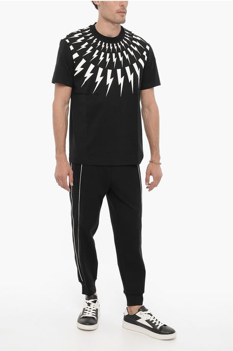 Camiseta ajustada FAIRISLE THUNDERBOLT de cuello redondo en negro - Image 4
