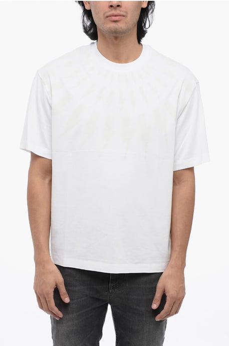 Camiseta de algodón FAIRISLE THUNDERBOLT con hombros caídos en blanco - Image 1