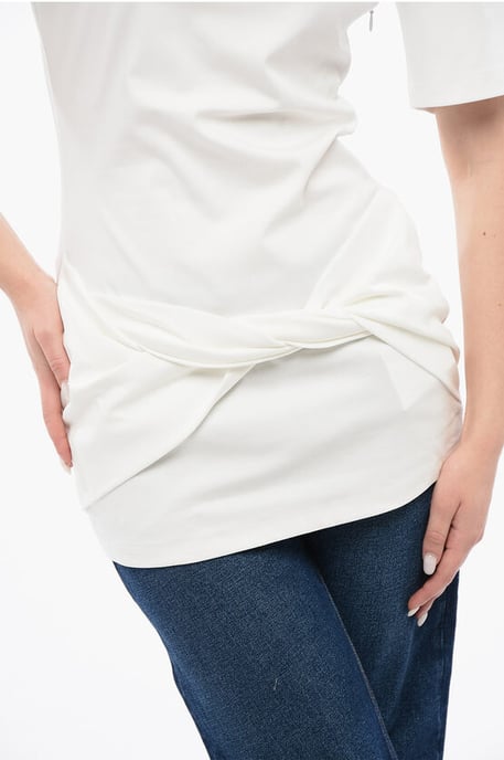 Camiseta de algodón de cuello redondo en color blanco liso - Image 3