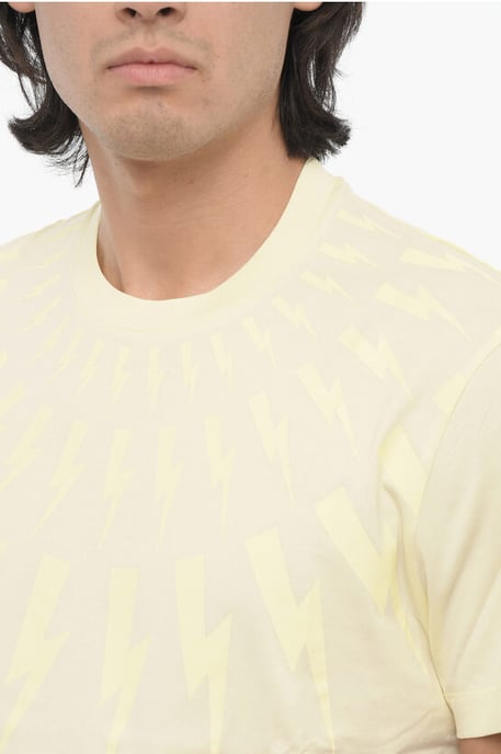 Camiseta de cuello redondo y parte superior FAIRISLE THUNDERBOLT de corte entallado en amarillo - Image 3
