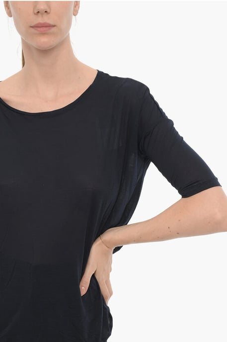 Camiseta holgada de cuello redondo en color liso en azul - Image 3
