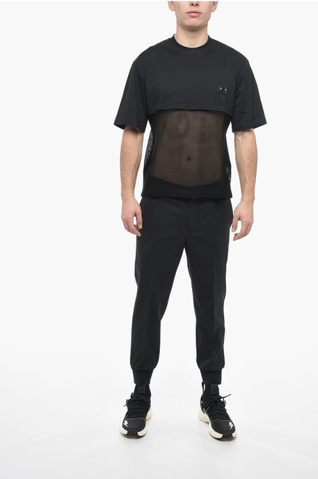 Camiseta de malla ajustada con cuello redondo y piercing en negro - Image 4