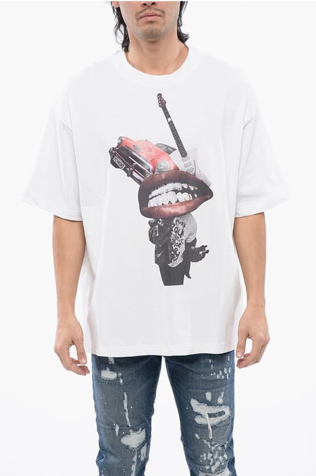 Camiseta holgada con estampado de diamantes de imitación en color blanco - Image 1