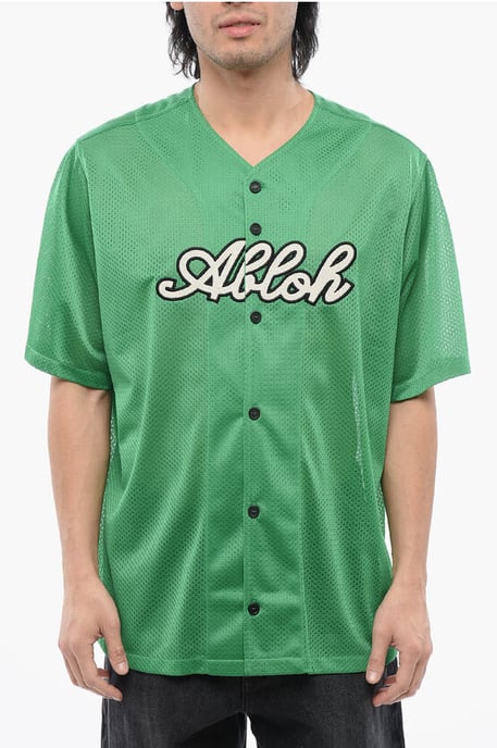 Camiseta de béisbol de malla bordada en verde - Image 1