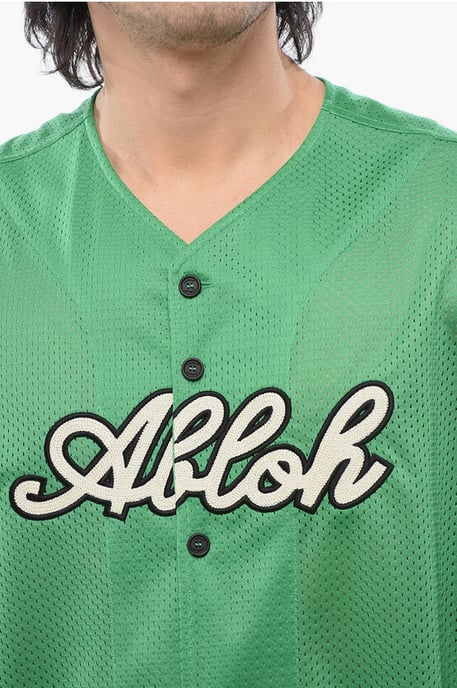 Camiseta de béisbol de malla bordada en verde - Image 3