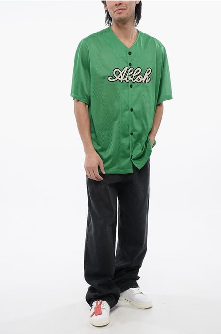 Camiseta de béisbol de malla bordada en verde - Image 4