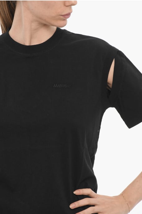 Camiseta de cuello redondo de color liso en negro - Image 3