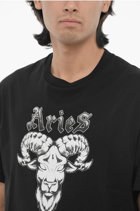 Camiseta ajustada de la banda de rock del zodiaco Aries en negro - Image 3