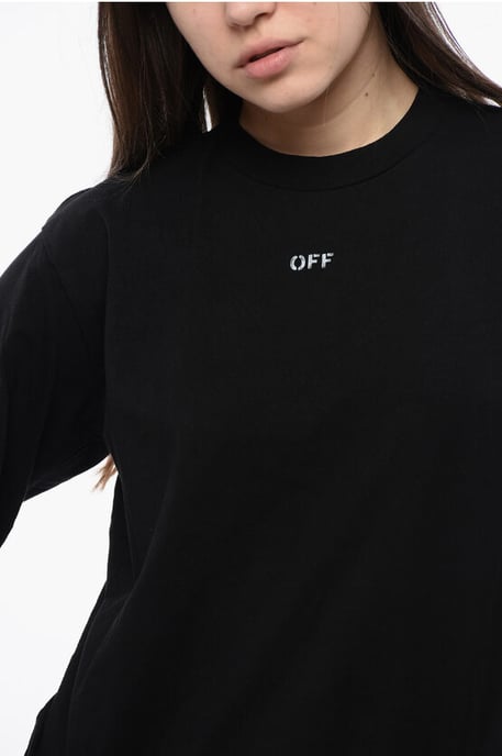 Camiseta corta de cuello redondo con bordado maxi en la espalda en negro - Image 3