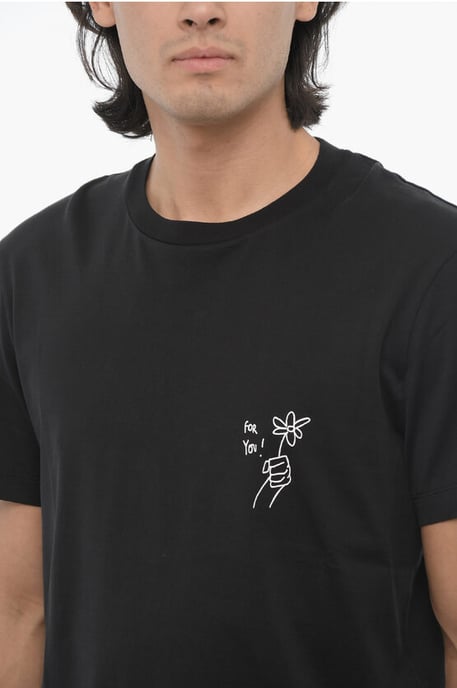 Camiseta de cuello redondo con estampado en contraste en negro de Cotton FOR YOU - Image 3