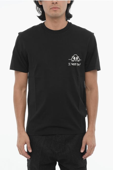 Camiseta de algodón ajustada con cuello redondo I SEE YOU en negro - Image 1