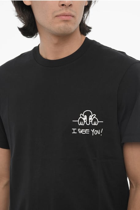 Camiseta de algodón ajustada con cuello redondo I SEE YOU en negro - Image 3