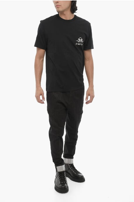 Camiseta de algodón ajustada con cuello redondo I SEE YOU en negro - Image 4