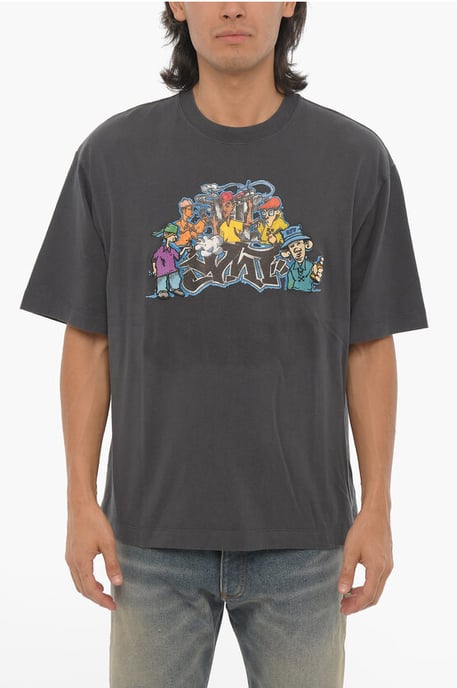 Camiseta de cuello redondo de temporada con estampado de grafiti en gris - Image 1