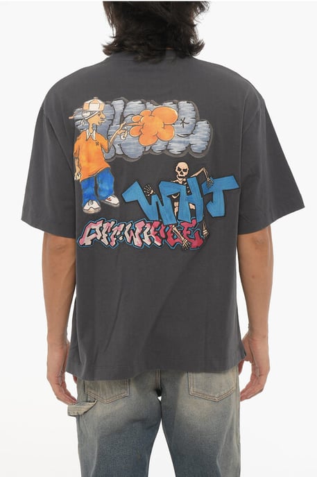 Camiseta de cuello redondo de temporada con estampado de grafiti en gris - Image 2