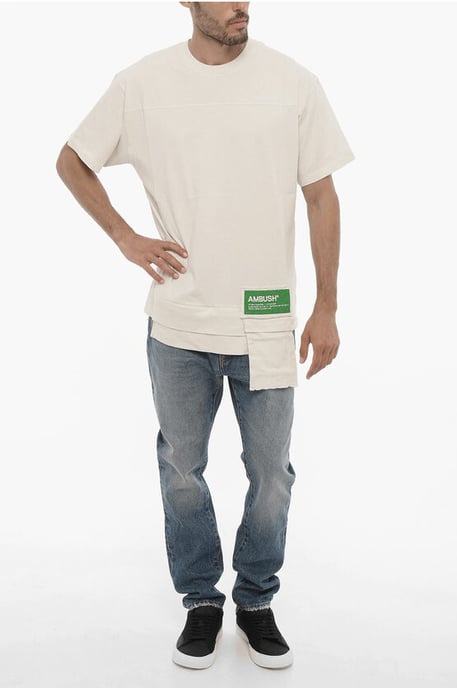 Camiseta de cuello redondo de color liso con bolsillo en la cintura en blanco - Image 4