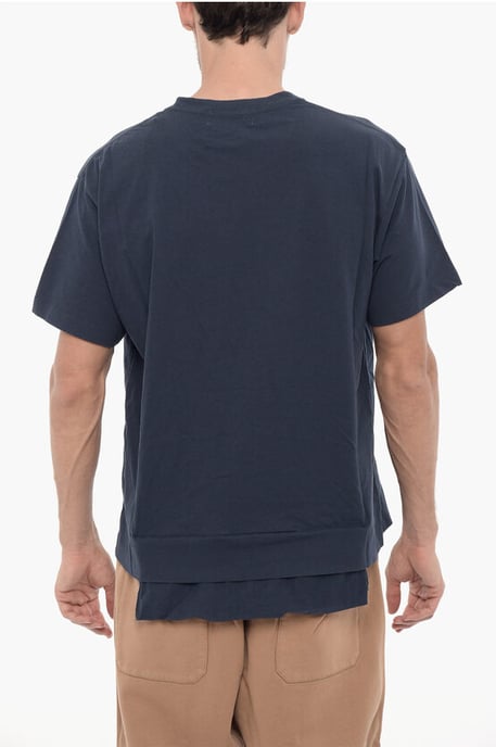 Camiseta de cuello redondo de color liso con bolsillo en la cintura en azul - Image 2