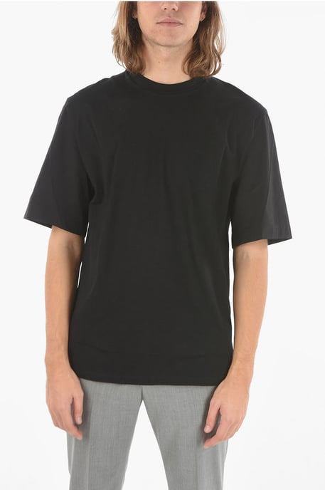 Camiseta minimalista de jersey con mangas de nailon elástico en color negro - Image 1