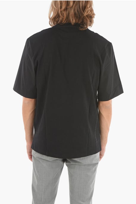 Camiseta minimalista de jersey con mangas de nailon elástico en color negro - Image 2
