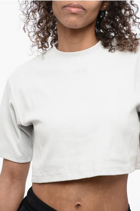 Camiseta corta de cuello redondo acanalada en gris - Image 3