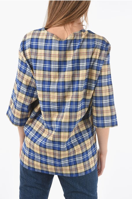 Camiseta oversize a cuadros con parche de monograma maxi en multicolor - Image 2