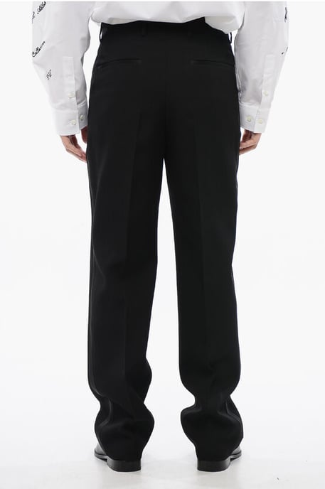 Pantalones de lana de cintura alta con doble pliegue en negro - Image 2