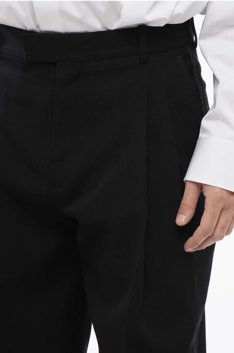 Pantalones de lana de cintura alta con doble pliegue en negro - Image 3