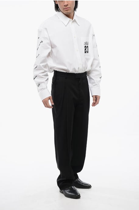 Pantalones de lana de cintura alta con doble pliegue en negro - Image 4