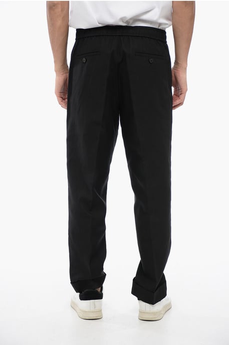 Pantalones REM de mezcla de lino con cinturilla elástica en negro - Image 2