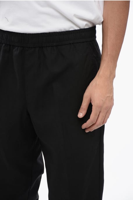 Pantalones REM de mezcla de lino con cinturilla elástica en negro - Image 3