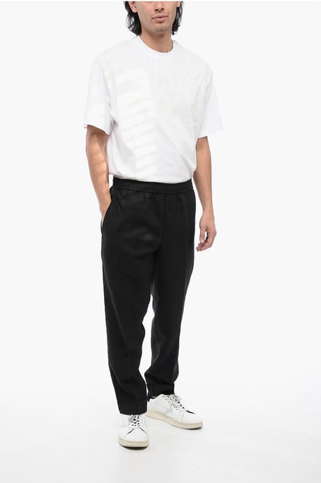 Pantalones REM de mezcla de lino con cinturilla elástica en negro - Image 4
