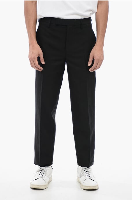 Pantalones ajustados de mezcla de lino con trabillas para cinturón en negro - Image 1