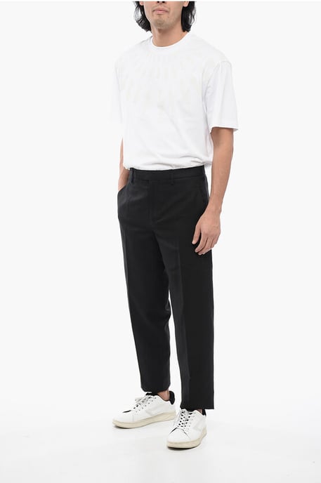 Pantalones ajustados de mezcla de lino con trabillas para cinturón en negro - Image 3