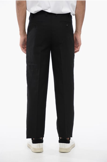 Pantalones ajustados de mezcla de lino con trabillas para cinturón en negro - Image 4