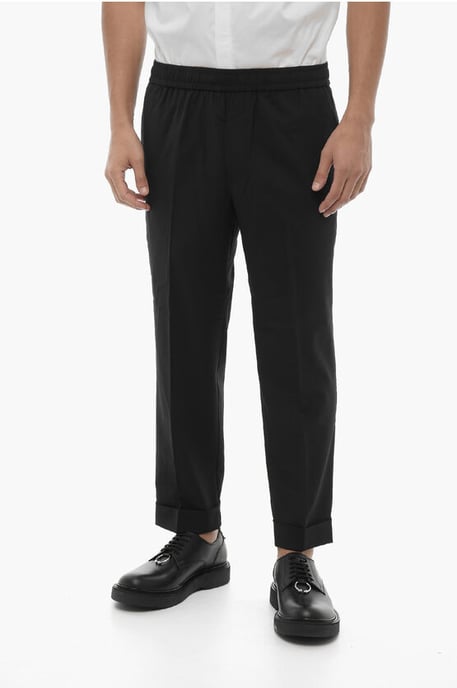 Pantalones REM ajustados de tiro bajo con cintura con cordón en negro - Image 1