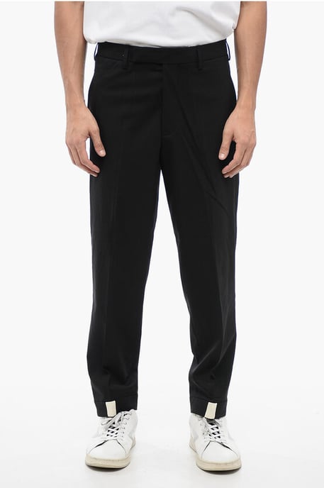 Pantalones negros de tiro bajo con cuello de sacerdote en mezcla de lana - Image 1
