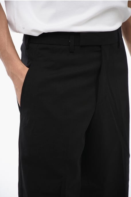 Pantalones negros de tiro bajo con cuello de sacerdote en mezcla de lana - Image 2