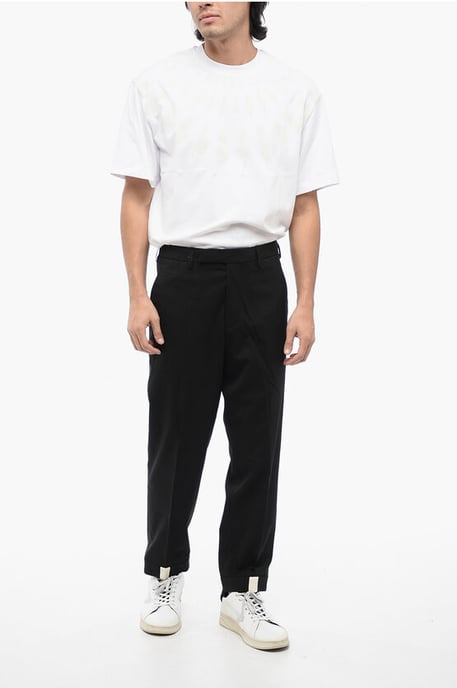 Pantalones negros de tiro bajo con cuello de sacerdote en mezcla de lana - Image 3