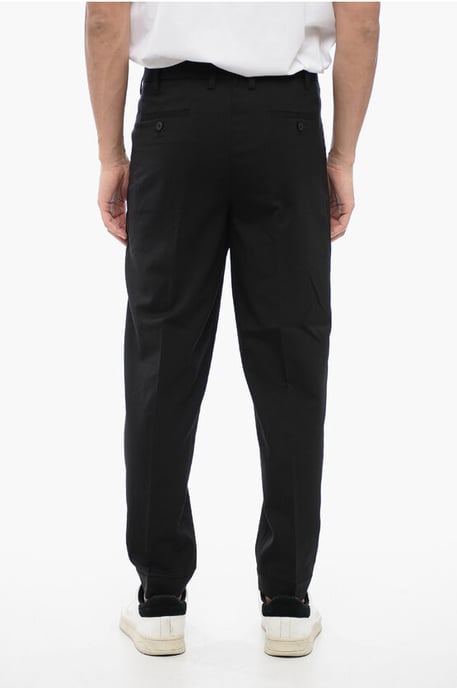 Pantalones negros de tiro bajo con cuello de sacerdote en mezcla de lana - Image 4