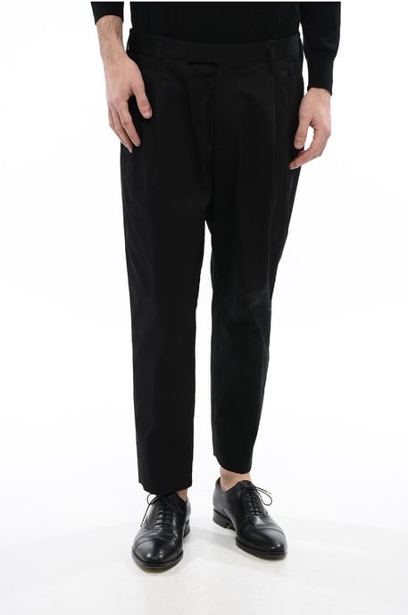 Pantalones de algodón elástico MICK con doble pliegue en negro - Image 1