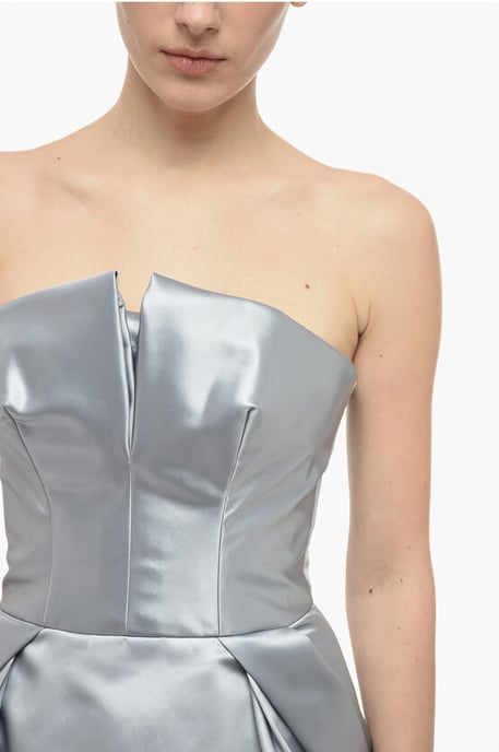 Vestido tubo de satén drapeado MM1 en color plata - Image 3