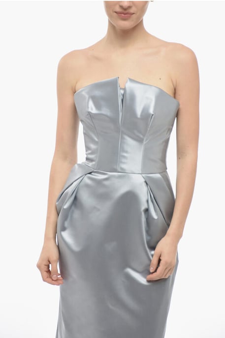 Vestido tubo de satén drapeado MM1 en color plata - Image 4
