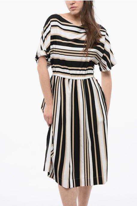 Vestido SCULLY acampanado con rayas y bloques de color en beige, blanco y negro - Image 4