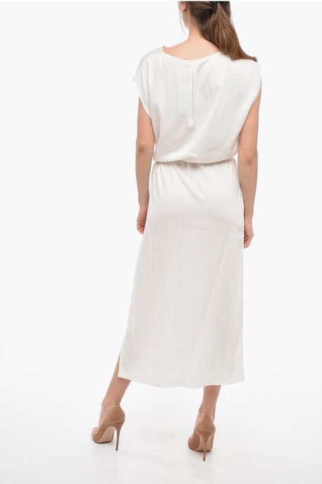Vestido largo de sarga de color liso en blanco - Image 2