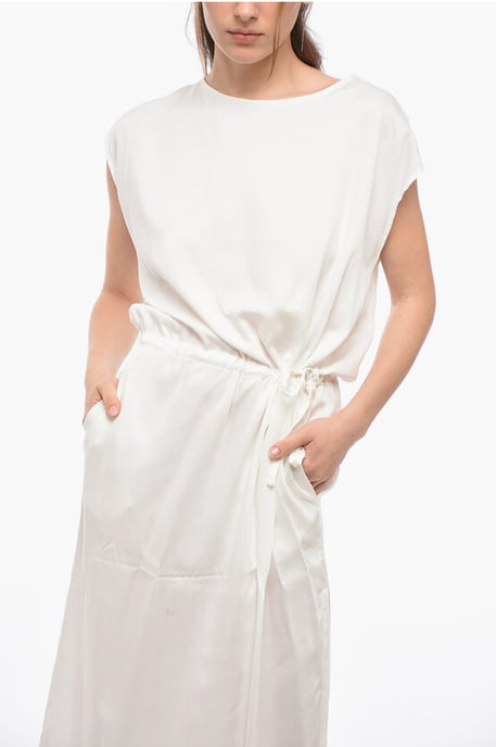 Vestido largo de sarga de color liso en blanco - Image 4
